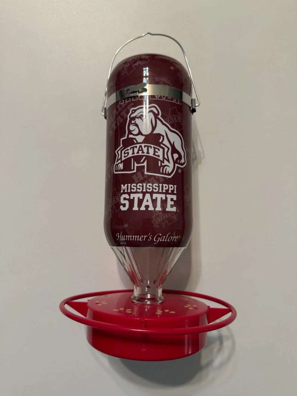 Mississippi State Maroon Glass Hummingbird Feeder